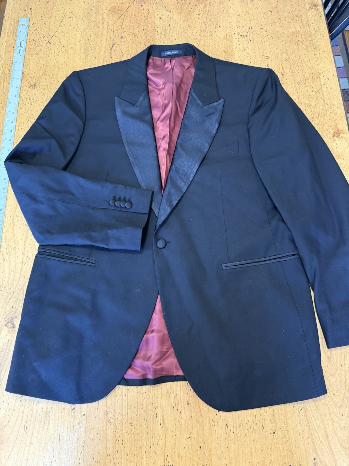 Suitsupply Tuxedo Black Silk Vitale Barberis Canonico 110s Wool 46S Measurements