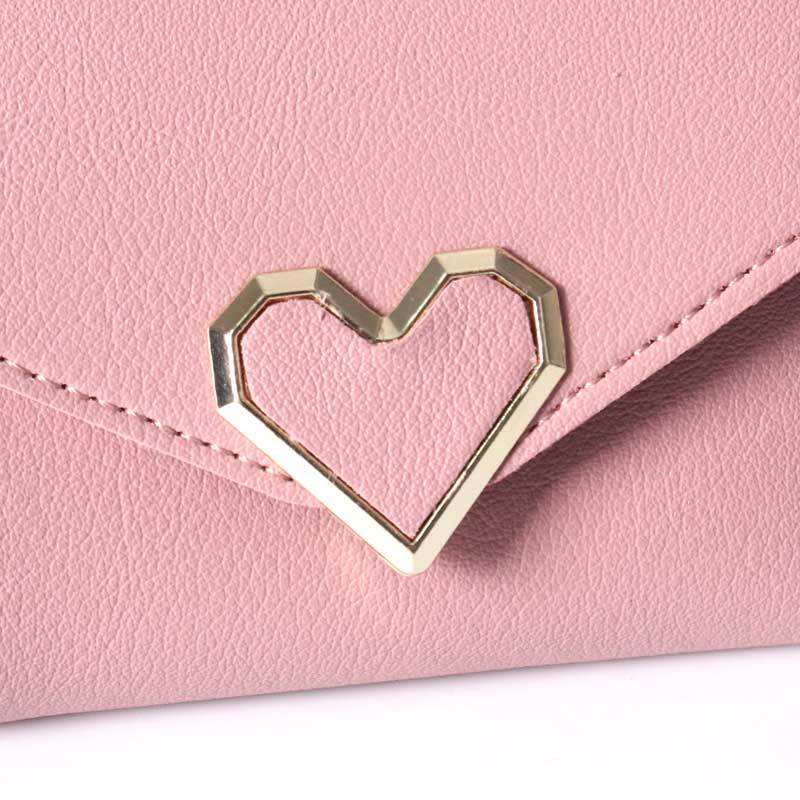 Cute Love Heart Hasp Trifold Wallet Ladies Mini Handbag Clutch Bag Coin Purse