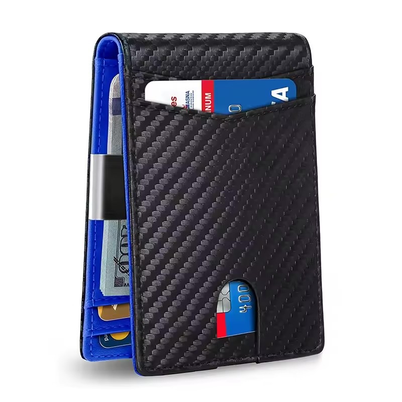 Men’s Slim PopUp Bifold Carbon Fiber Wallet, RFID Blocking, Money Clip, Men Gift