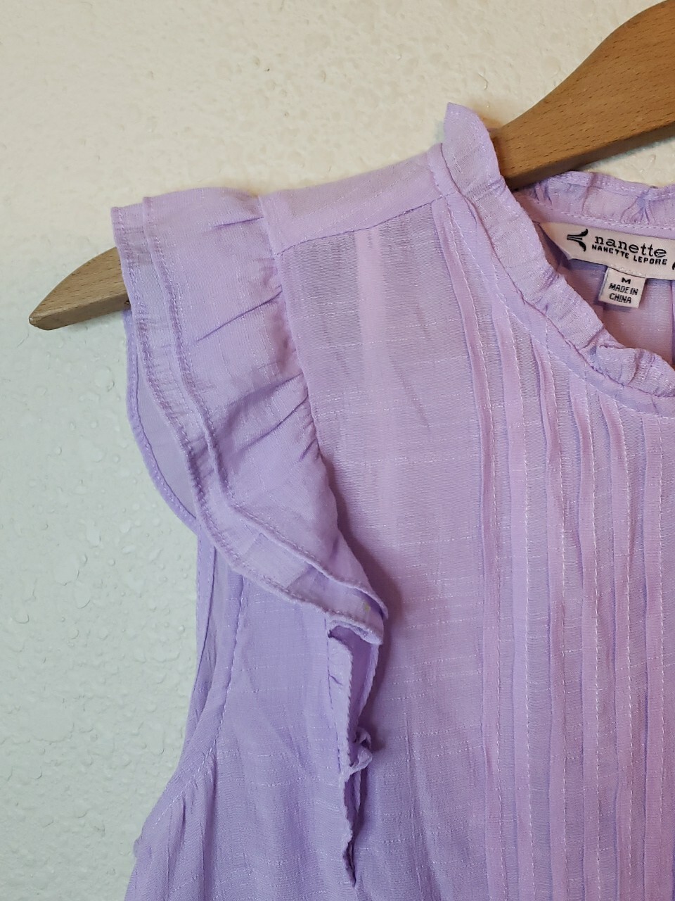 Nanette Light Purple High Neck Ruffle Sleeve Top Rayon Polyester Blend