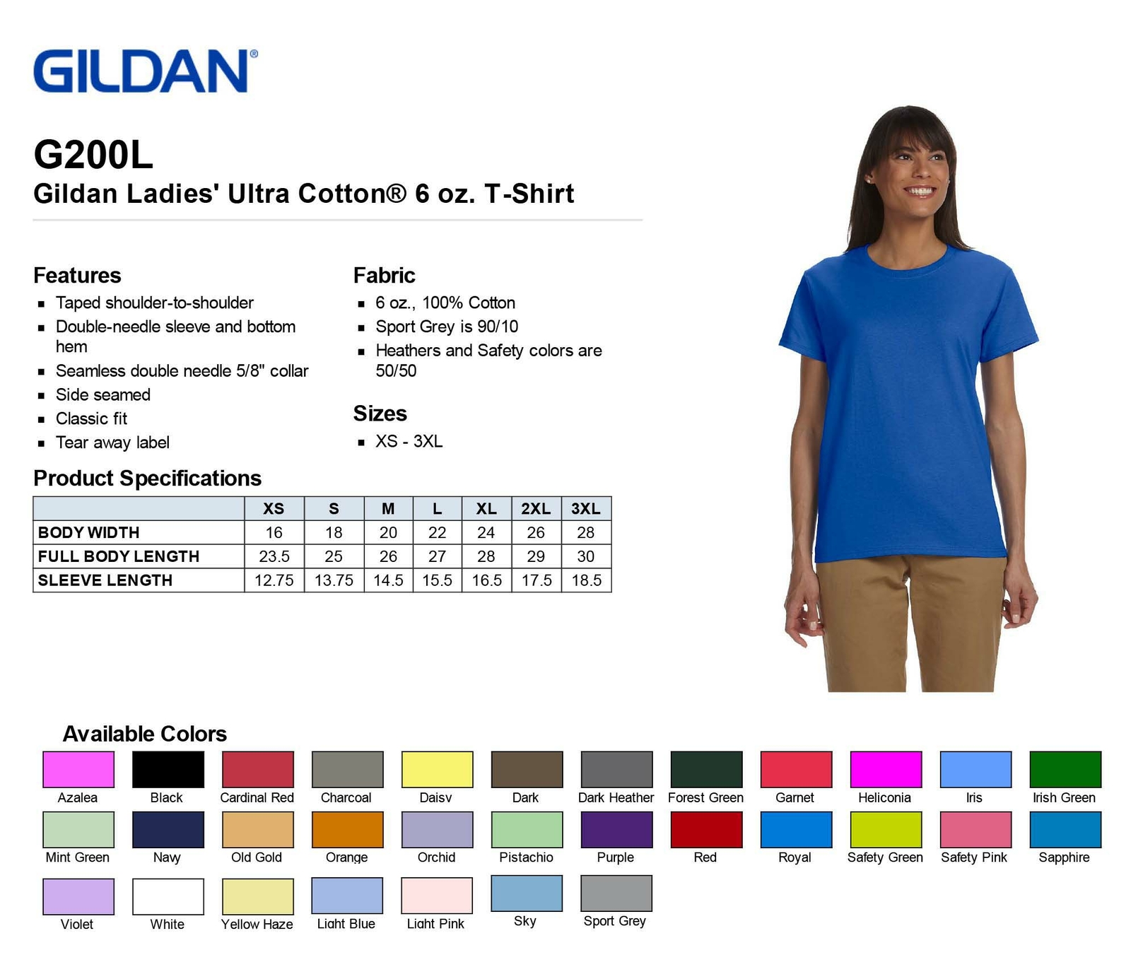 Gildan Womens T-Shirt Ultra Cotton Short Sleeve Heavy Weight 2X-3XL B-G200L