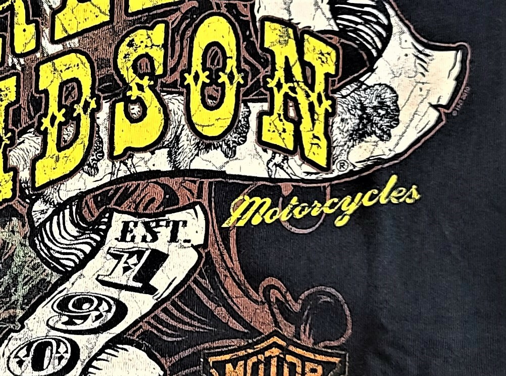 Harley Davidson SS Shirt Black Western Eagle Buffalo Est 1903 Chest35in Womens M