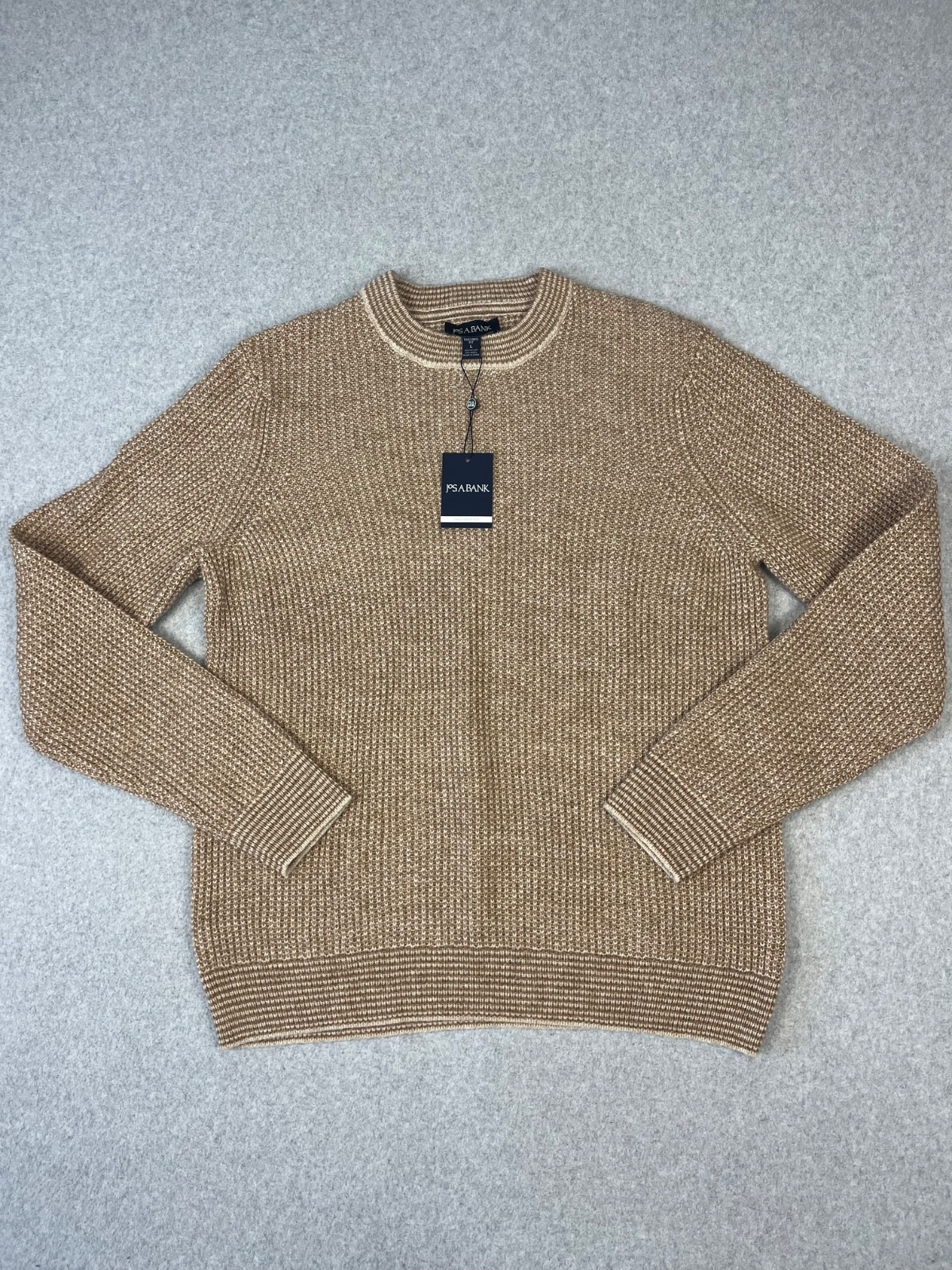 Jos A Bank Tailored Fit Sweater Mens L Brown Wool Blend Medium Knit Fisherman