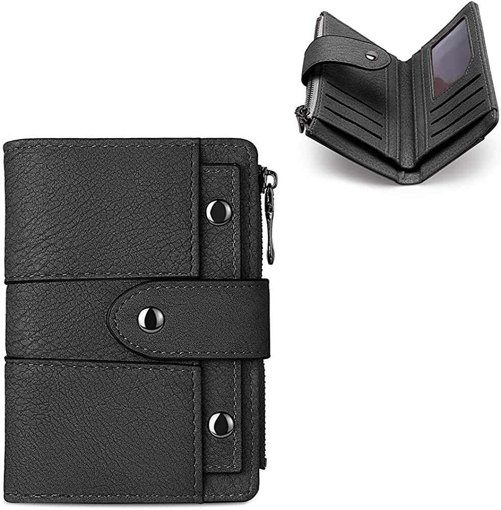 Women’s Vintage Bifold Wallet with Hasp Studded Leather Mini Handbag Card Holder