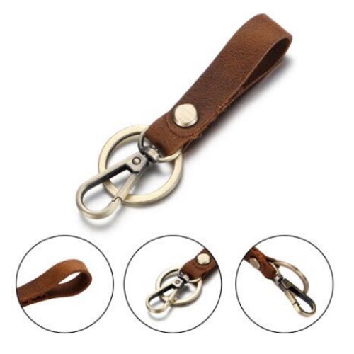 Men’s Women’s Style Genuine Leather Loop Keychain Car Key Clip Ring Accessories