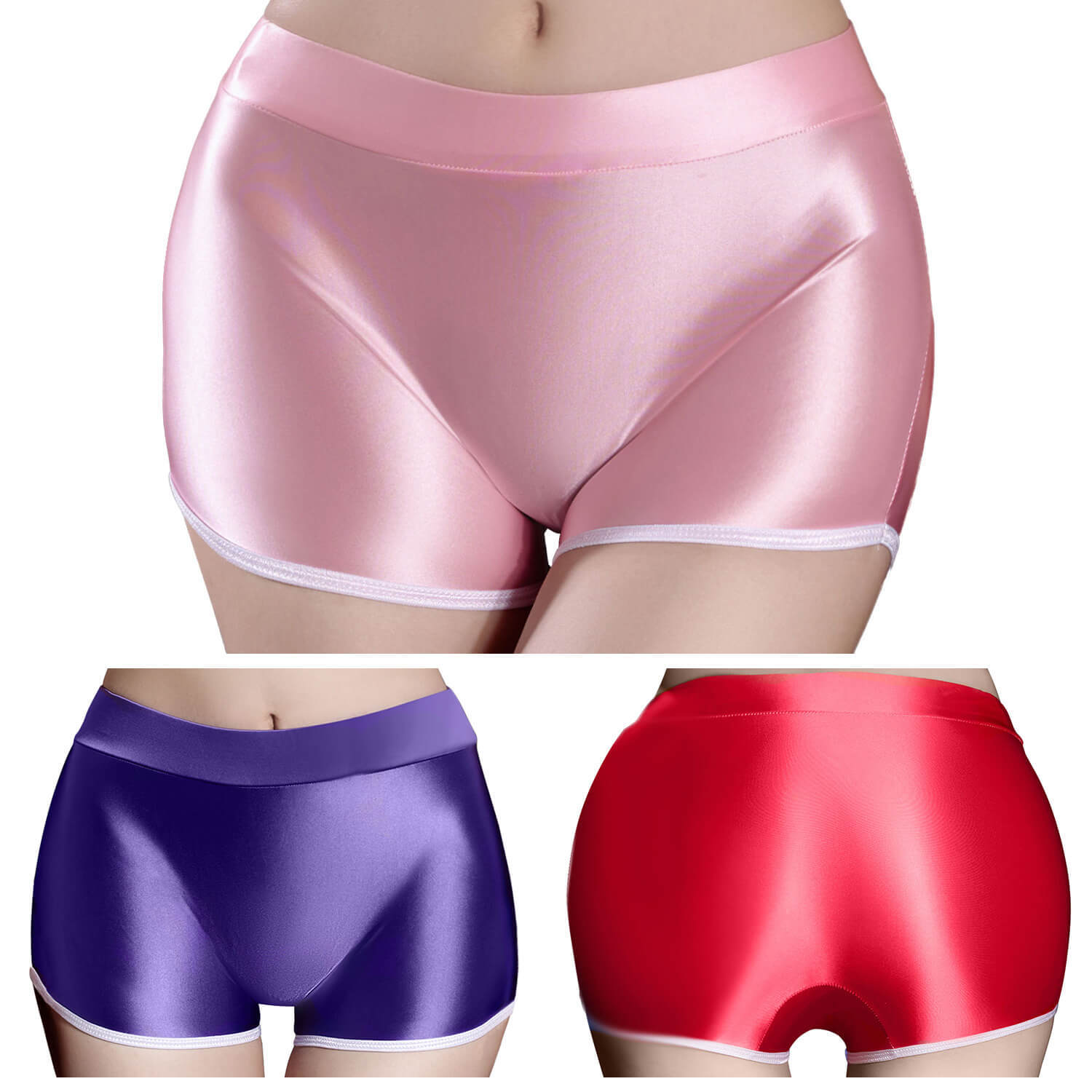 3pcs Women Oil Shiny Glossy Fitness Sports Shorts Underwear Boxer Shorts Panties