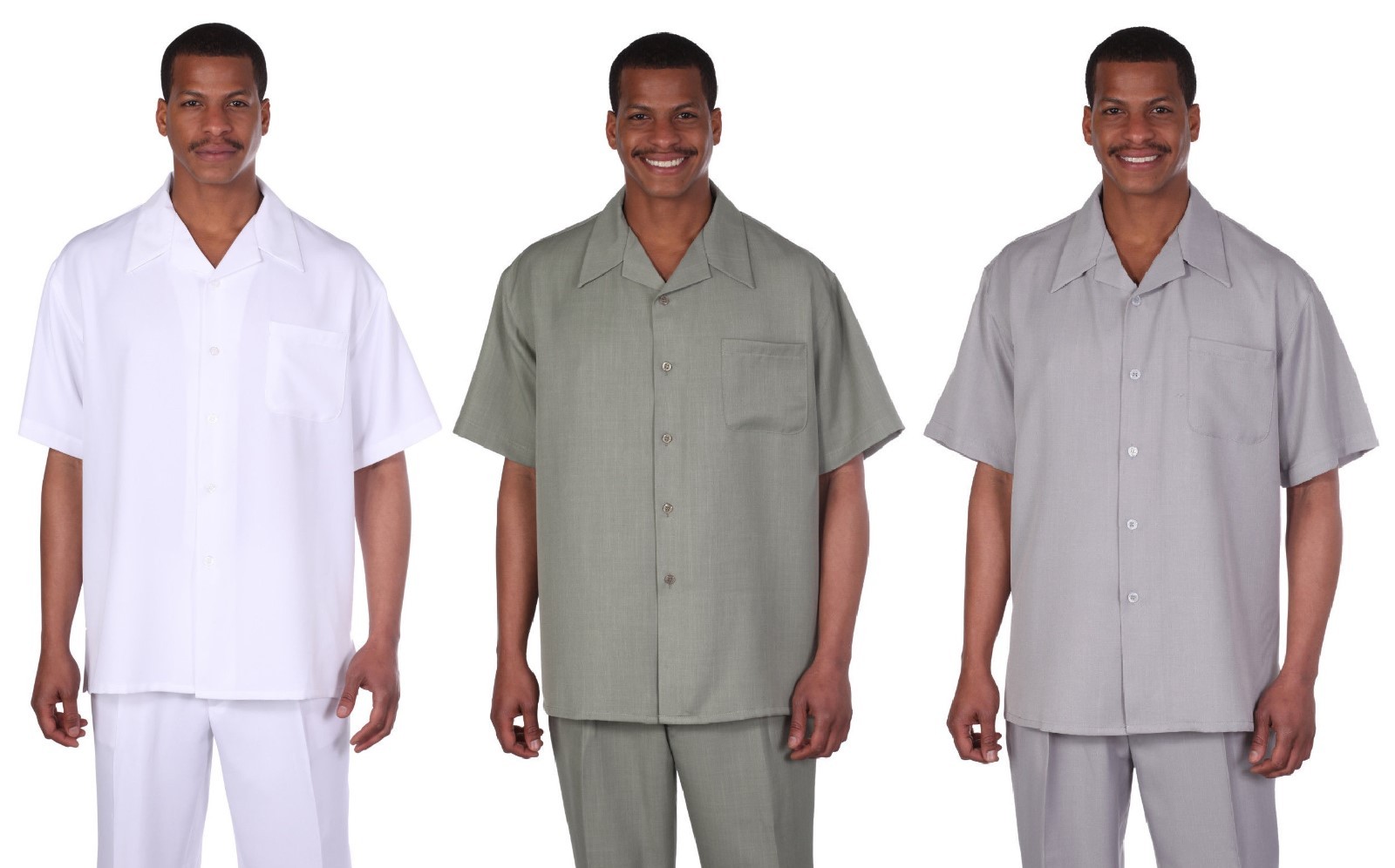 Men’s 2pc Walking Suit Short Sleeve Casual Shirt & Pants Set Solid color 2954