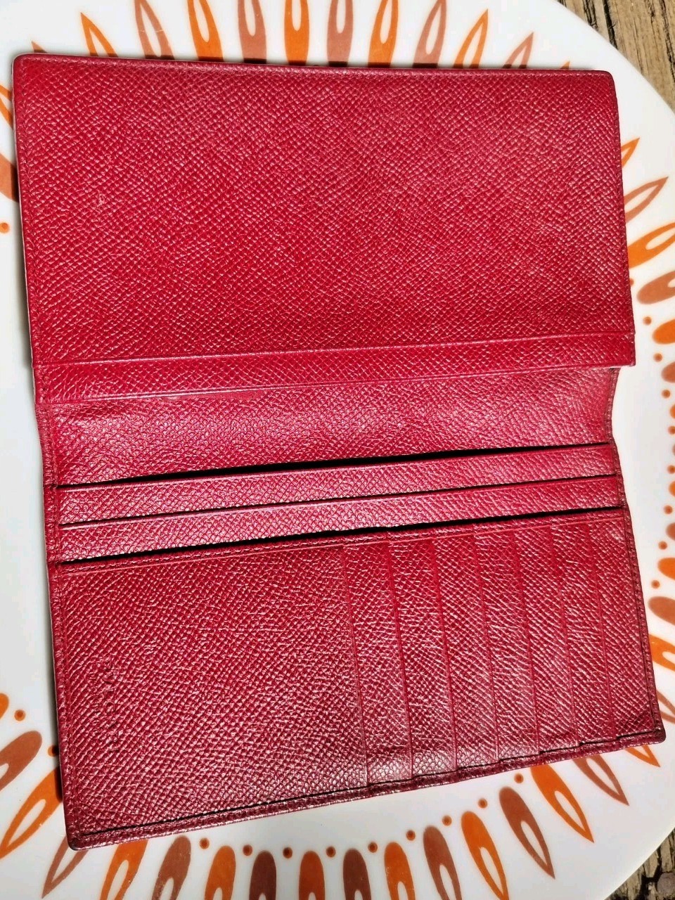 BVLGARI Red Leather Authentic Circle Logo Bi-fold Long Wallet W18×H11cm/4″X7″