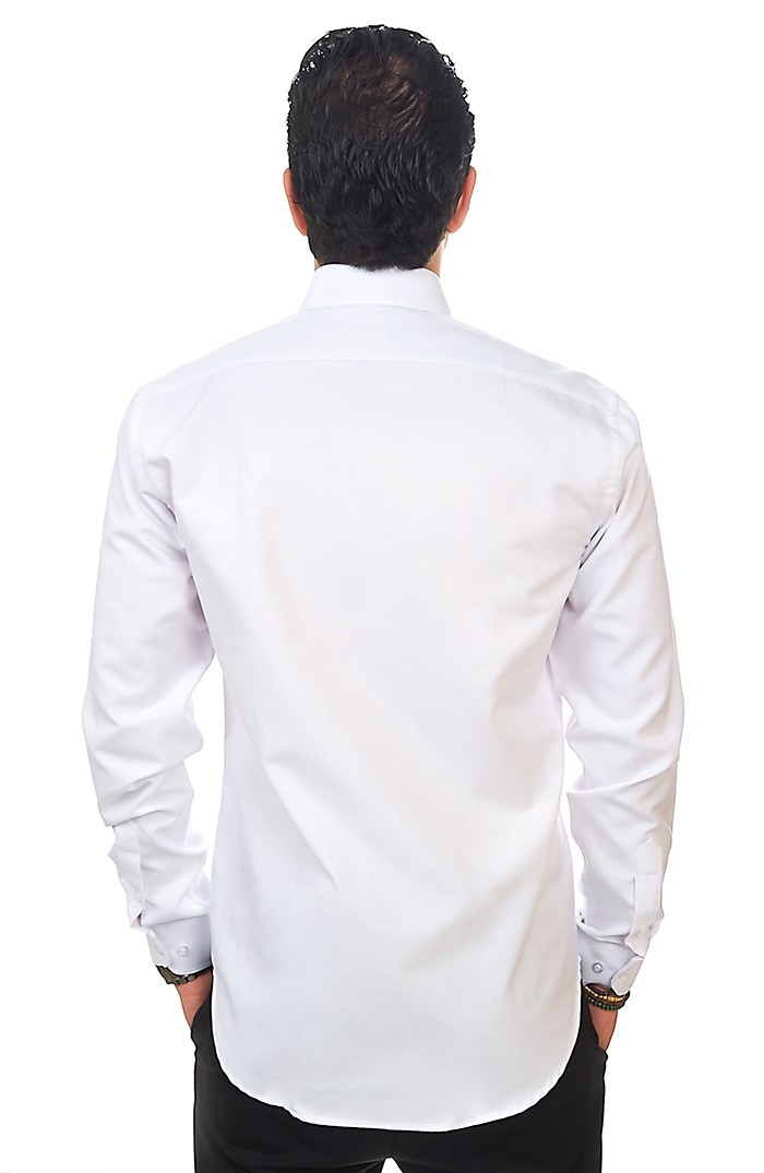 Tailored / Slim Fit Mens White Dress Shirt Wrinkle-Free Spread Collar AZAR MAN