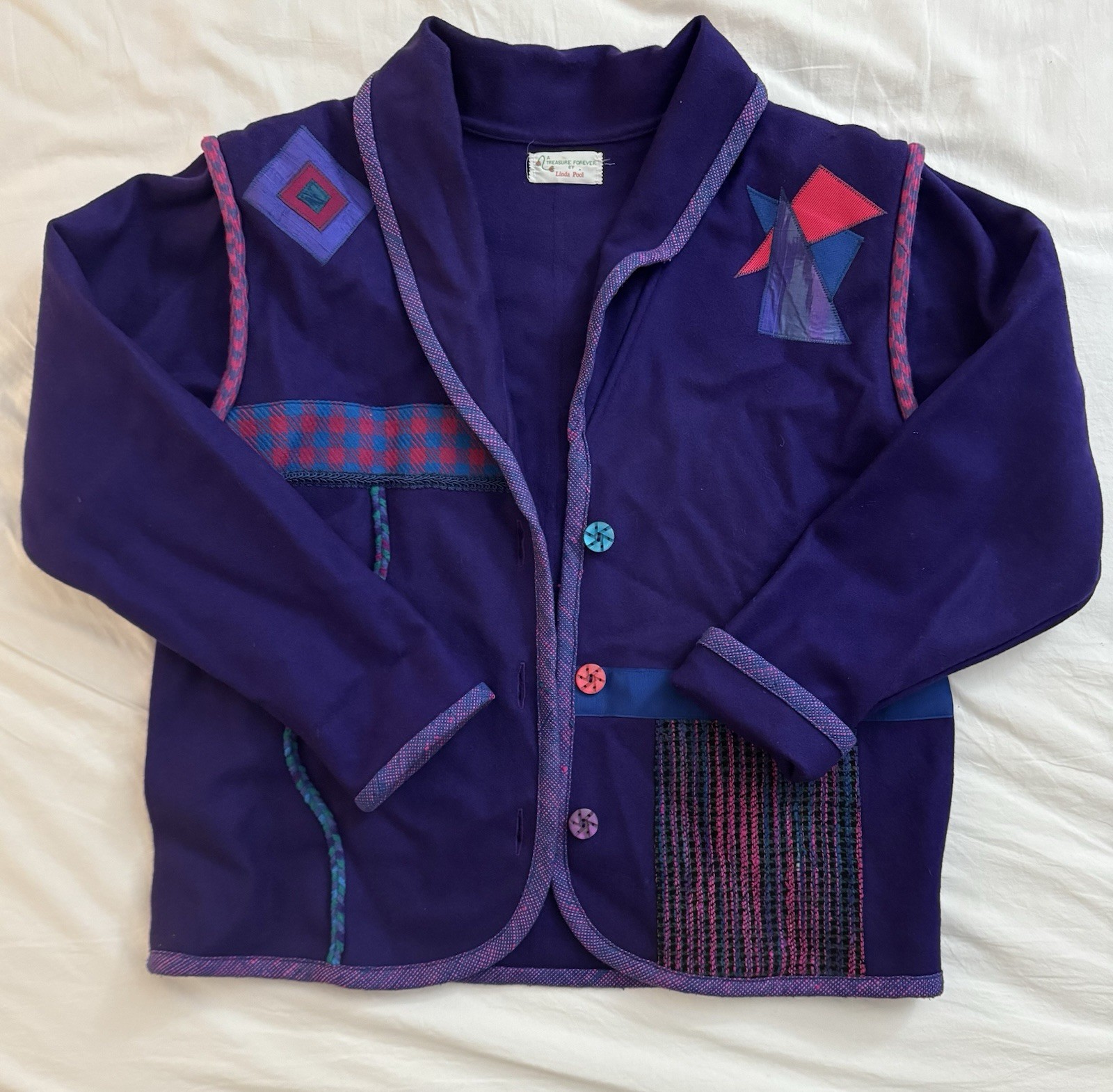 Unique vintage purple jacket with appliqués, A Treasure Forever by Linda Pool