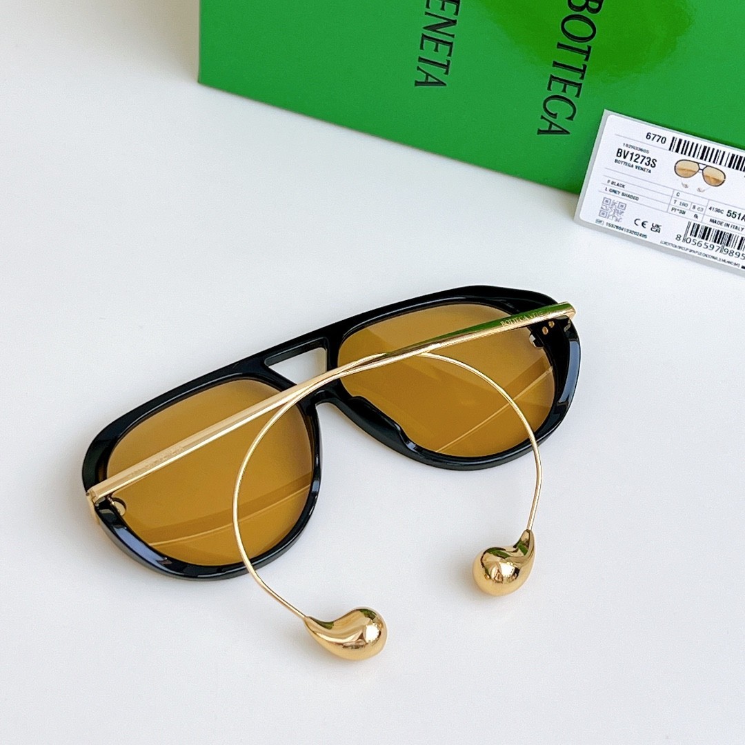 New Bottega Veneta BV1273 Unisex Sunglasses Oversize Black Frame Yellow Lens