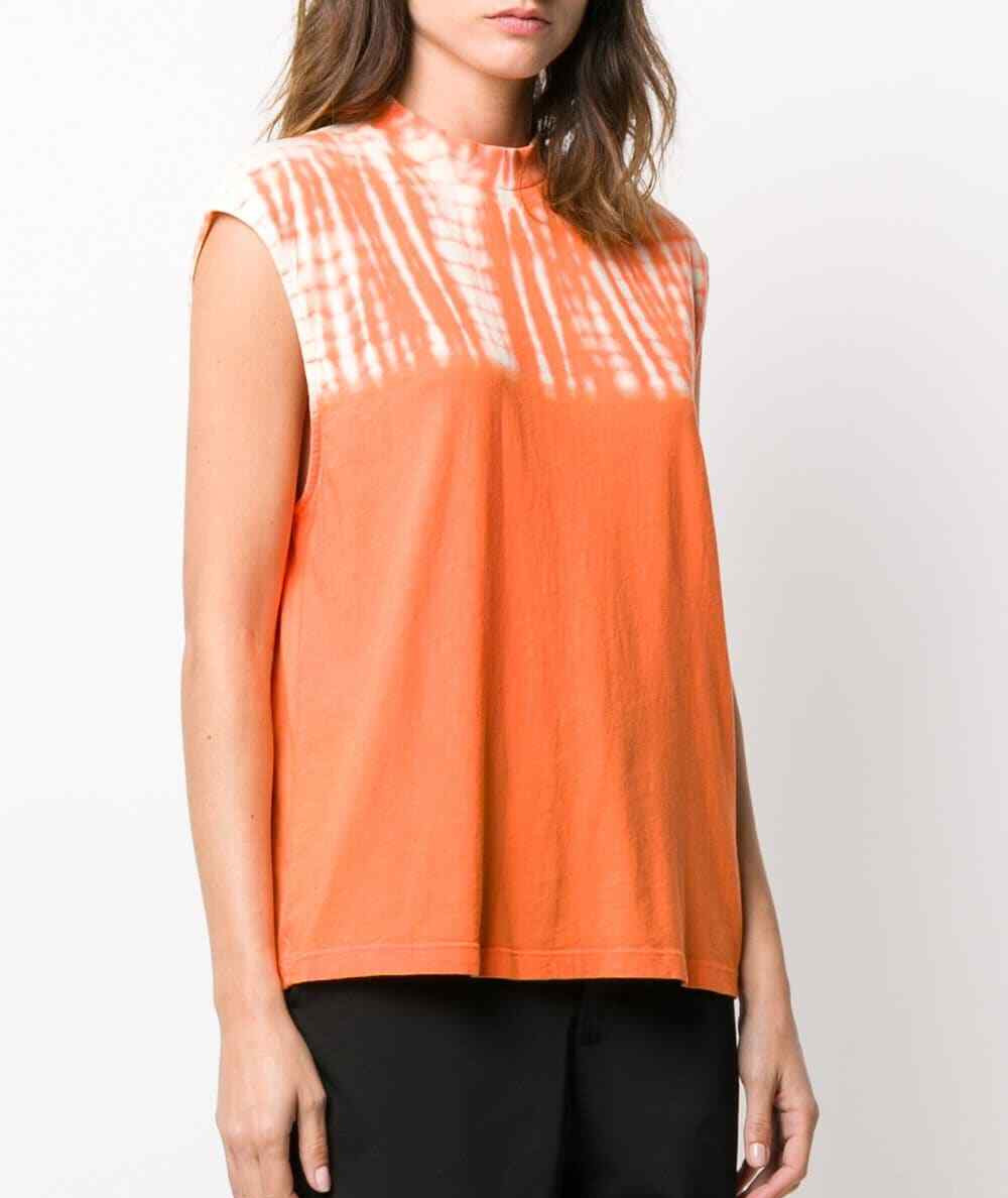 RAQUEL ALLEGRA NWT $198 Orange Tie-Dye Cotton Mock Neck Muscle T-shirt Sz 0 / XS