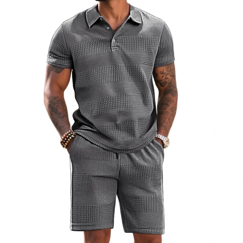 Men Waffle Knit Shorts Set Casual Summer 2 Piece Tracksuit Matching