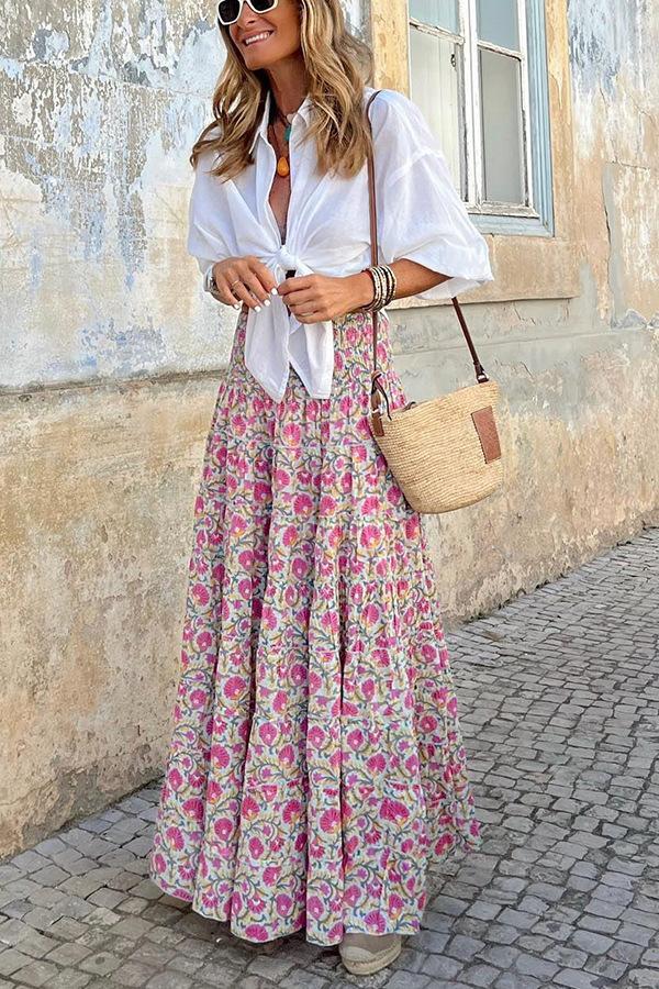 Women’s Bohemian Floral Dress Women’s High Waist Beach Vacation Swing Dress –