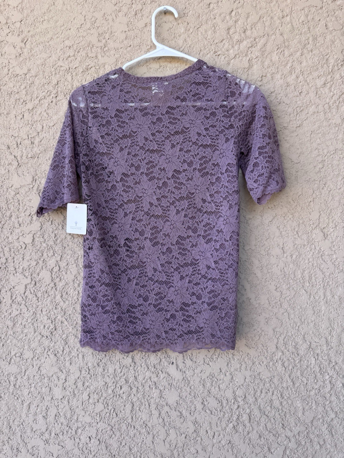 NWT Tinywillow Lilac Lace Floral Top Sz S Stretch Shirt Romantic Boho FREE SHIPP