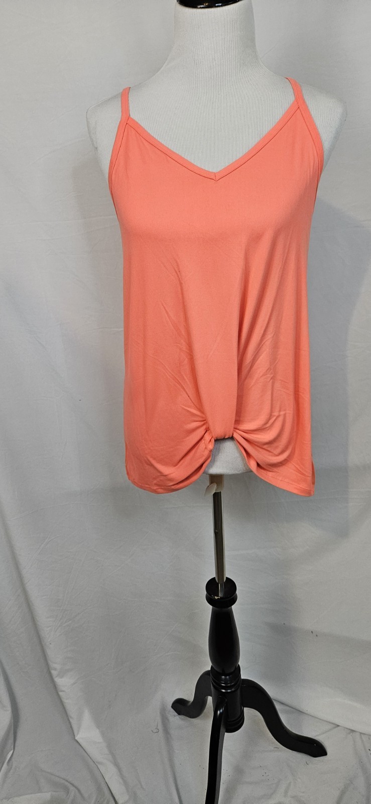 DOUBLJU Women’s Orange L V-Neck Spaghetti Strap Twist Front Stretch Tank