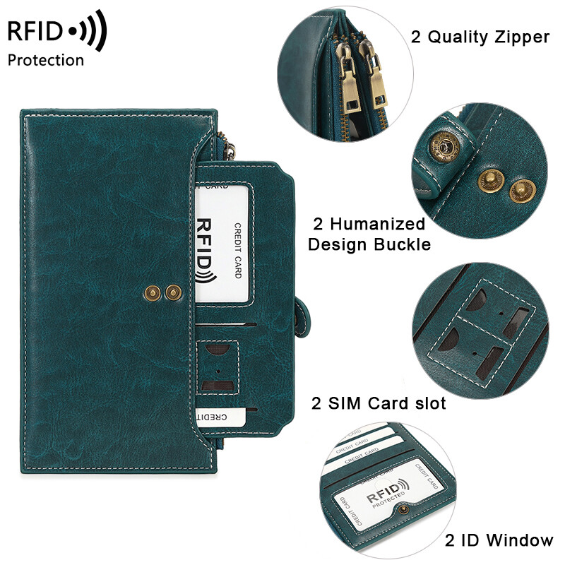 19 Card Slots Lady Oil Wax Leather Bifold Wallet Fashion Clutch Handbag W/ Hasp