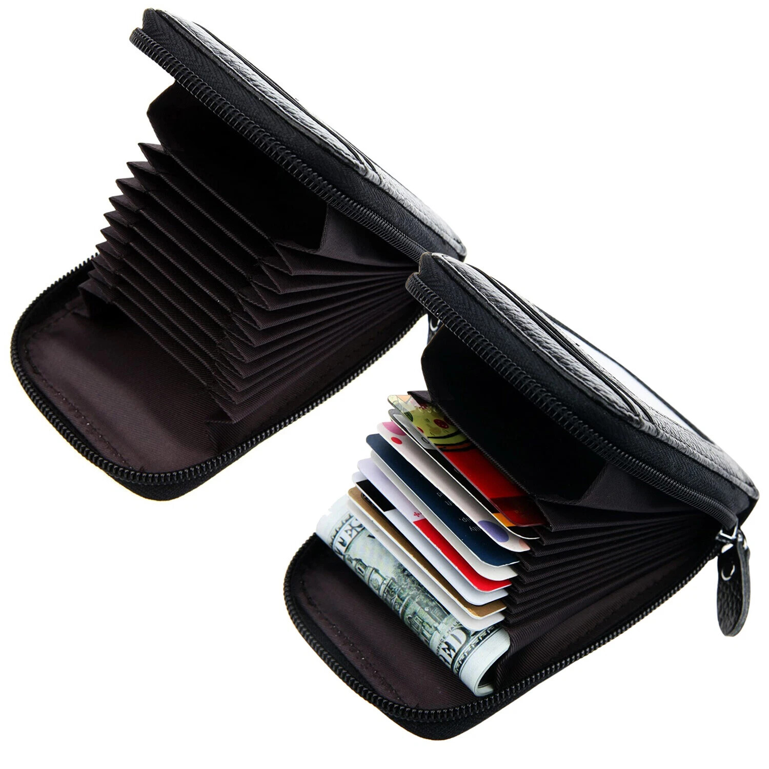 Genuine Leather Men Women Wallet Credit Card Holder RFID Blocking Zipper Pocket