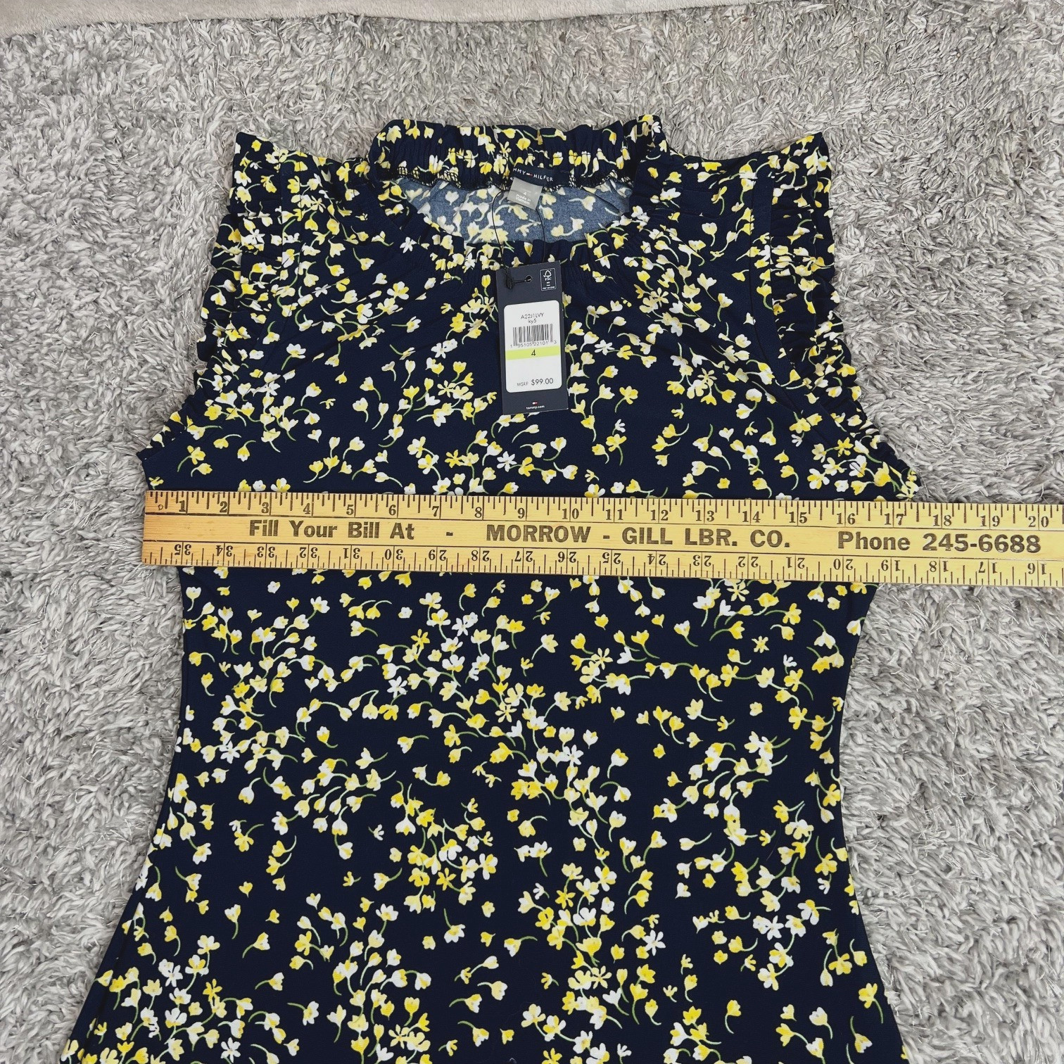 Tommy Hilfiger Shift Dress 4 Blue Yellow Floral Feminine Ruffle Neck Sundress