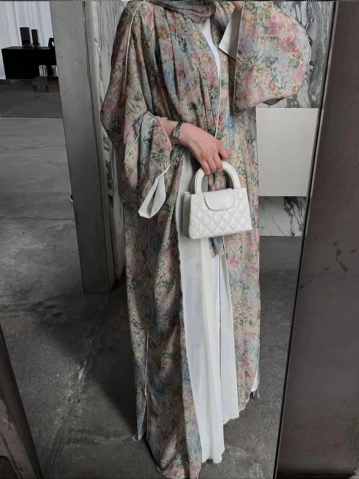 Middle Eastern Elegant Arabic Traditional Cardigan Long-Sleeved Floral Print Aba