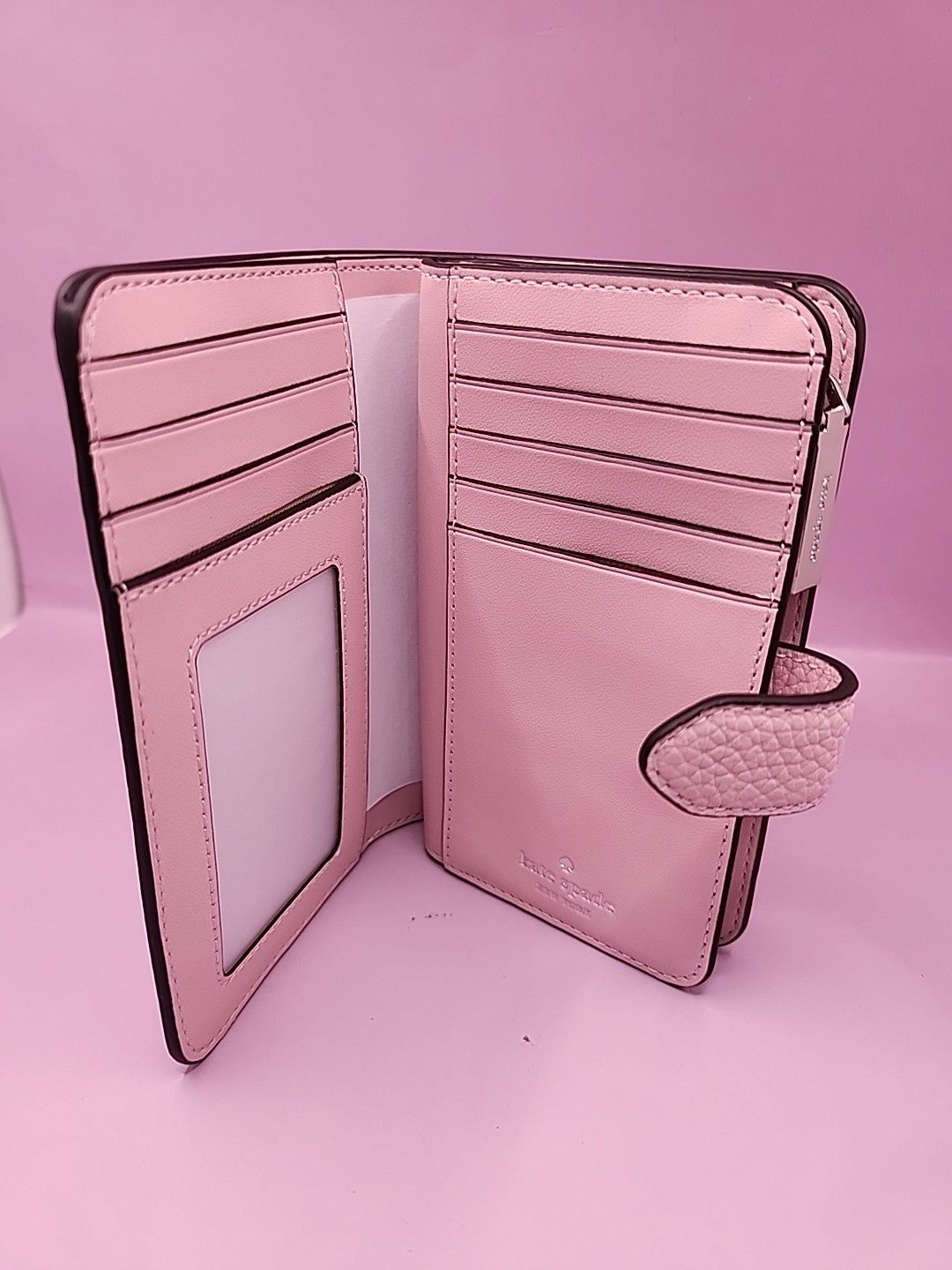NEW Kate Spade Lena Medium Bifold Wallet Pastel Pink Pebbled Leather KH787
