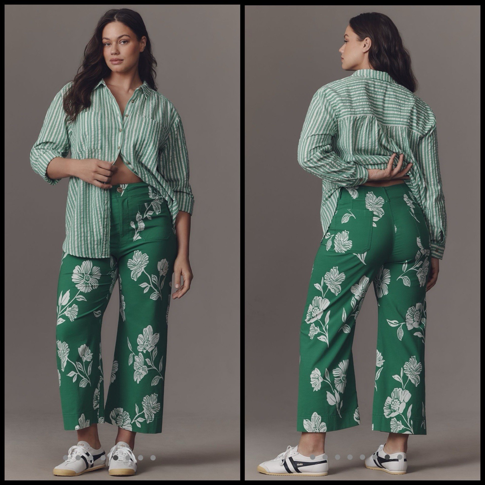 Sz 20W Anthropologie Maeve Colette Crop Wide-Leg Pant Green Floral Magic Fabric