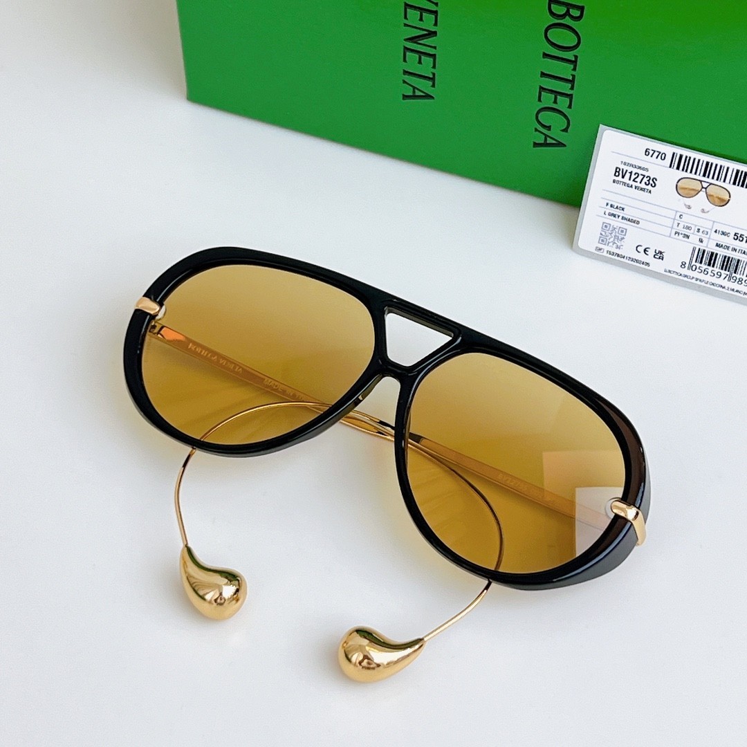 New Bottega Veneta BV1273 Unisex Sunglasses Oversize Black Frame Yellow Lens