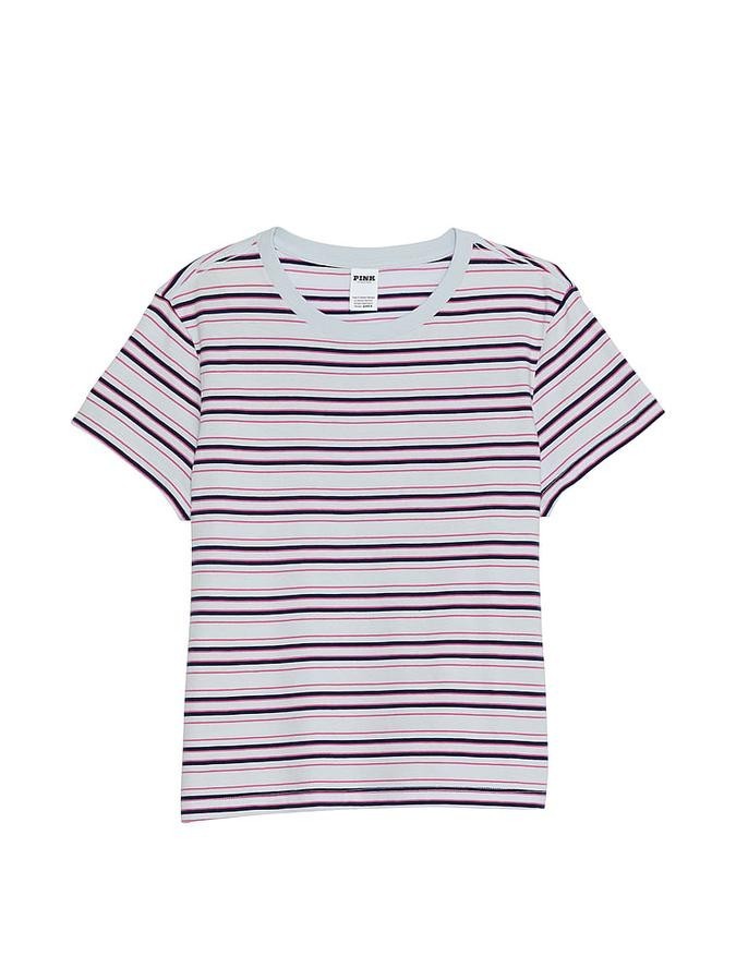 NWT Victoria’s Secret PINK Dreamer Cotton Tee Strips Hydrangea Blue Size M