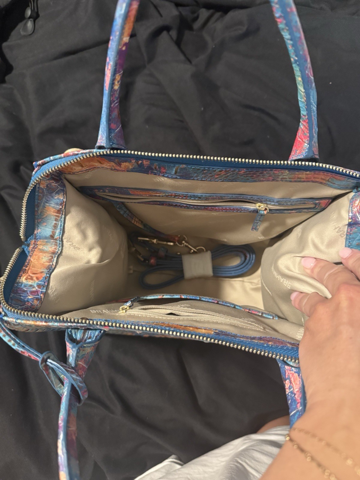 Brahmin Melbourne Multicolor Croc Embossed Zip Satchel Medium Gold Hardware