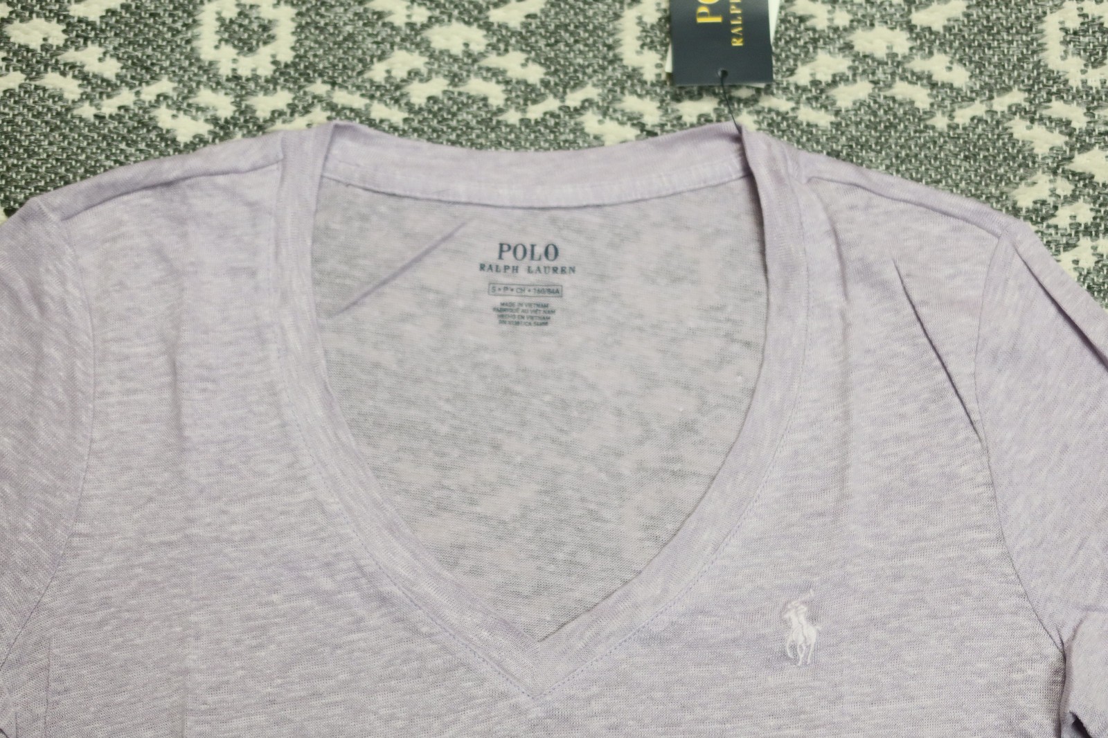 New Polo Ralph Lauren Women’s Linen V-Neck Tee T-Shirt – SMALL – Light Purple
