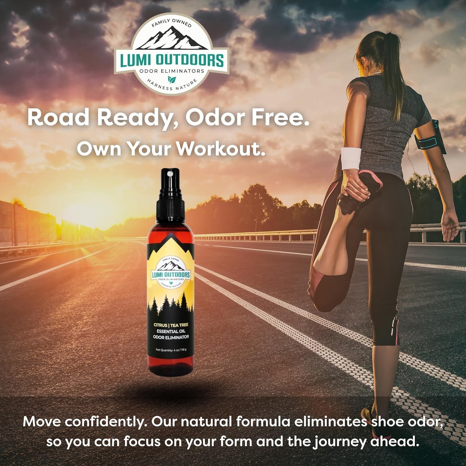 Lumi Outdoors Shoe Deodorizer Spray Citrus Tea Tree Odor Eliminator Freshener