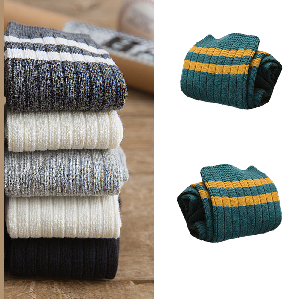 Women Men Cotton Athletic Sports Crew Socks Striped Over Ankle Casual Classic