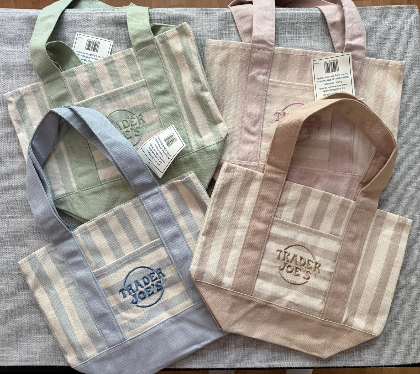 TRADER JOE’s Mini Pastel Stripe Canvas Tote Bag Limited Edition Set Of 4