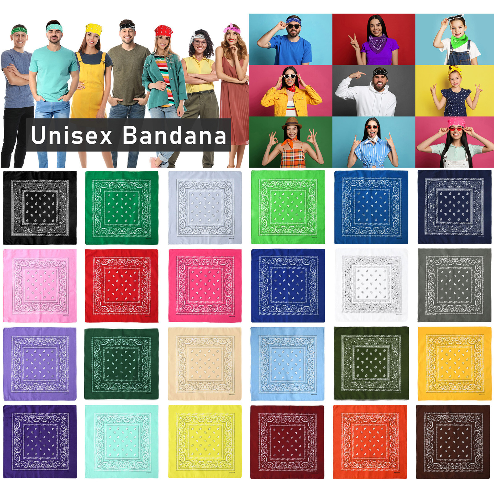 12 Pack Bandanas Multipurpose Cotton Novelty Paisley Bandana Headband Men Women