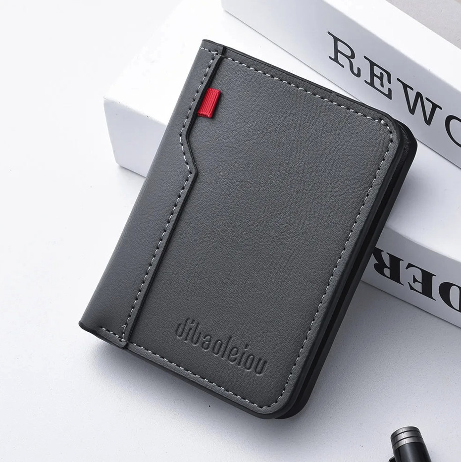 1pc Ultra-Thin Mini PU Leather Men’s Wallet Vertical Credit Card Holder – NEW