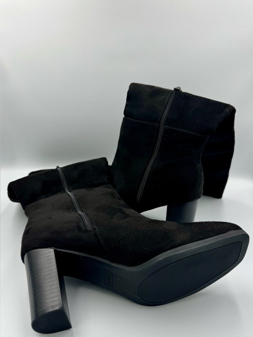 ZBY Black Faux Suede Knee High Boots | Chunky Block Heel Square Toe Size 8.5