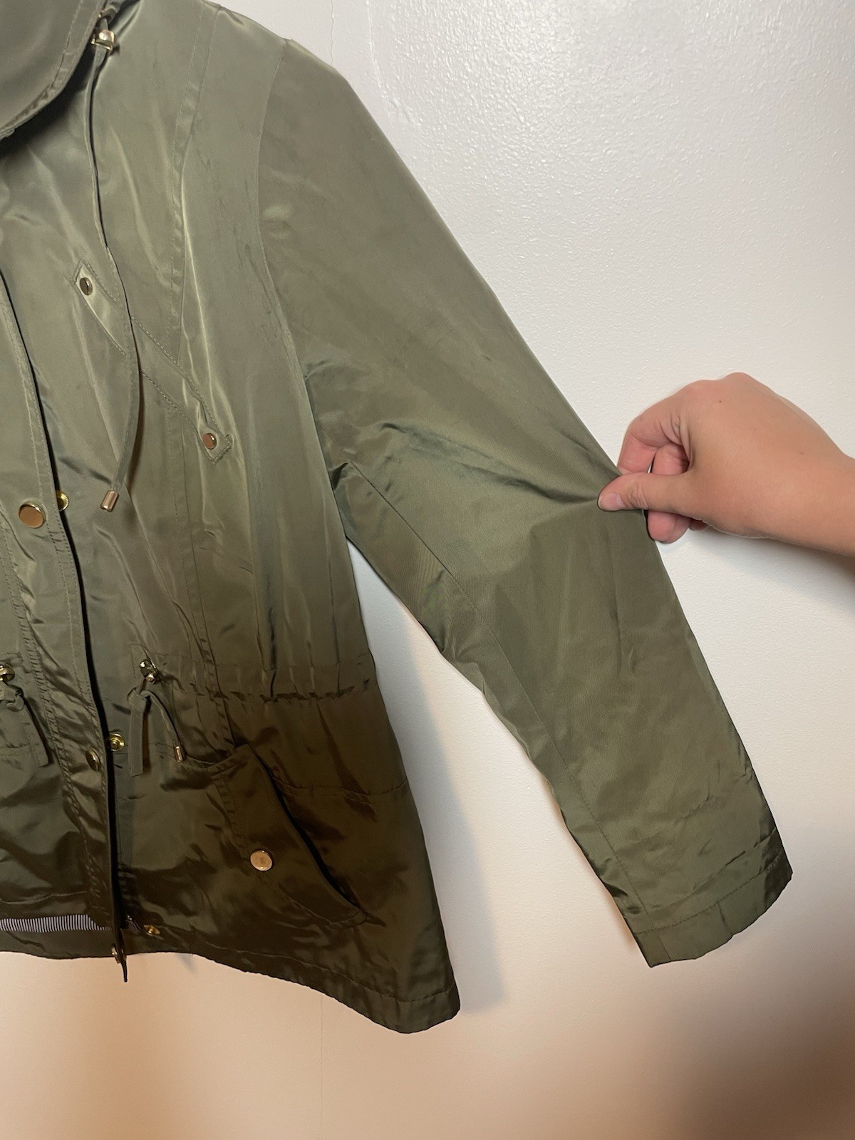 Charter Club Women’s Green Hooded Water Resistant Anorak Mid-Length Zip/Snap PP