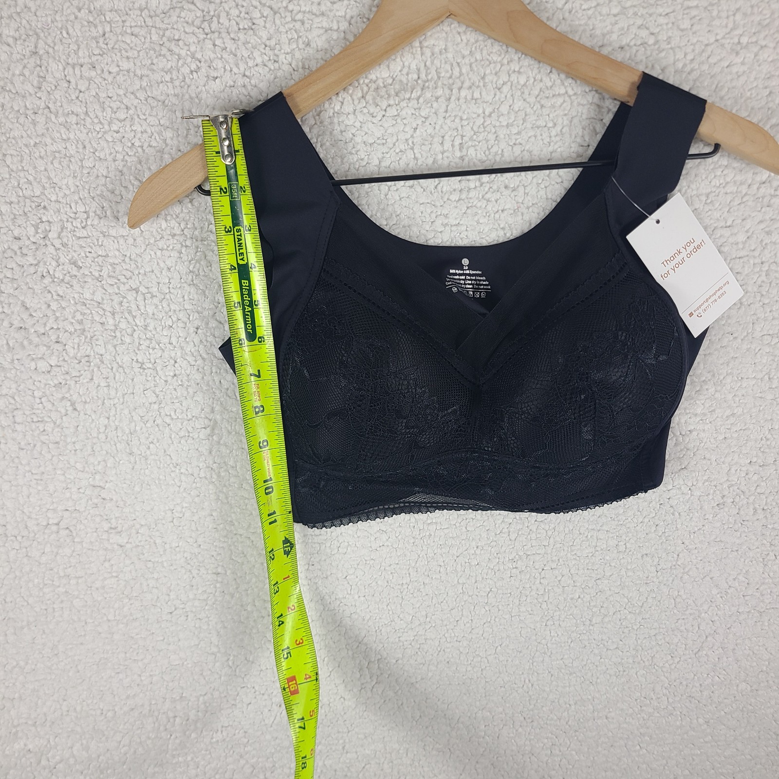Womens Wireless Comfort Bra Size Large Black Lace Full Coverage Stretch Bralette