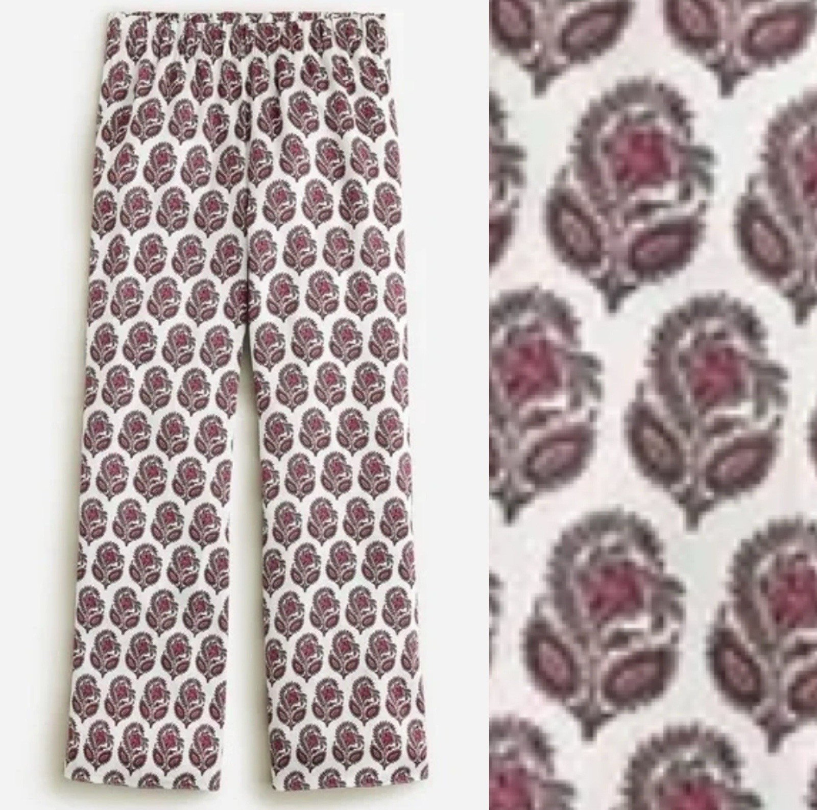 J. Crew Astrid Wide Leg Luster Crepe Pants 20 Bouquet Block Print Pull On BR787