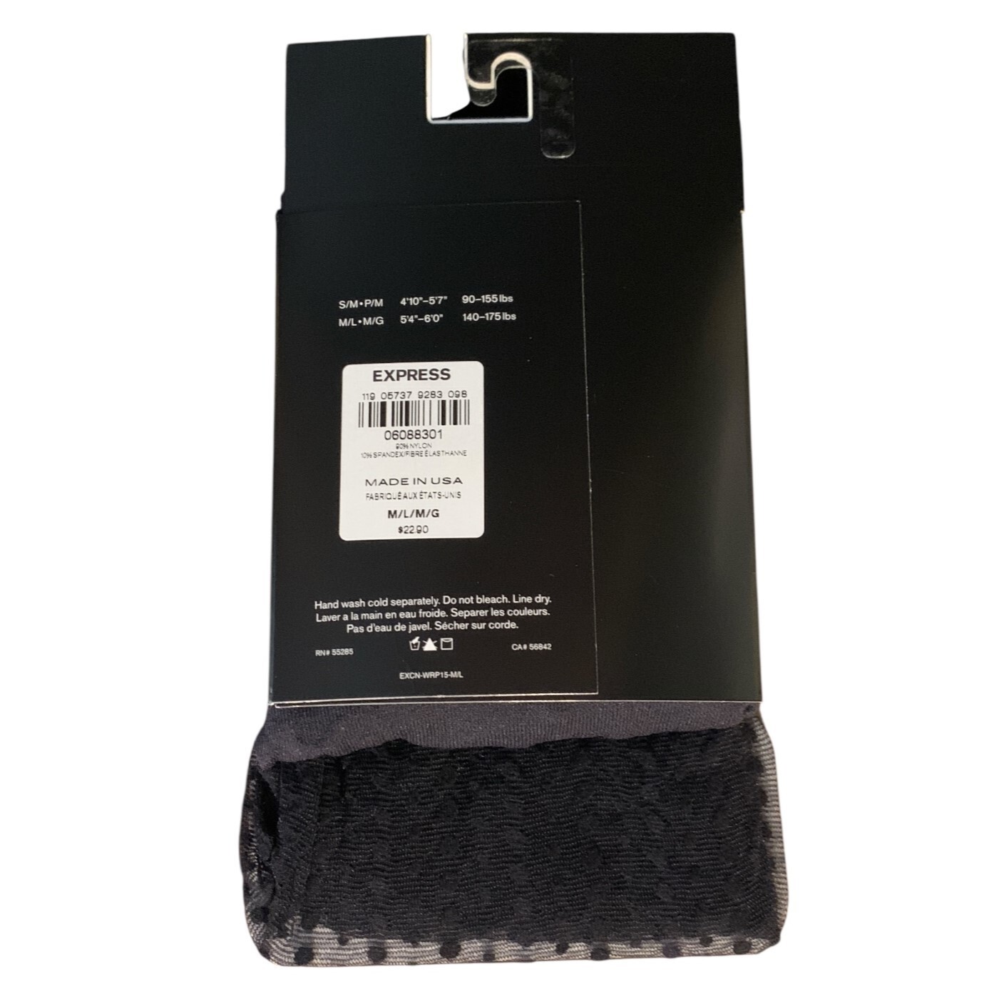 2 Pack Express Full Length Sheer Lots of Dots Pattern Black Nylon Tights M/L New