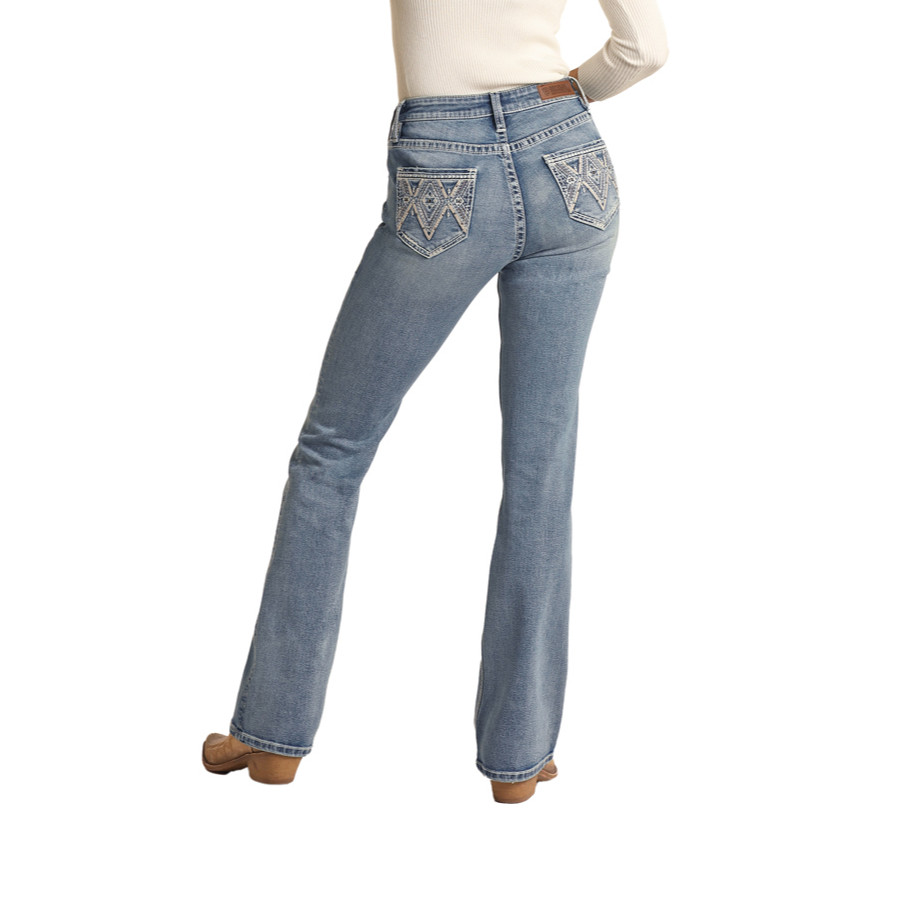 Rock & Roll Cowgirl® Pleather & Stitching Bootcut Jeans RRWD4MR0K7