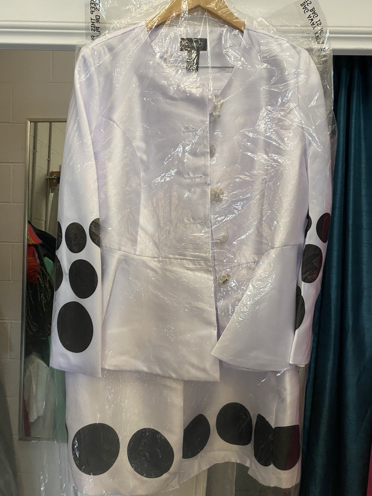 Ashro Women’s 2-Piece Skirt Suit Polka Dot Lined 3/4 Sleeve 18W