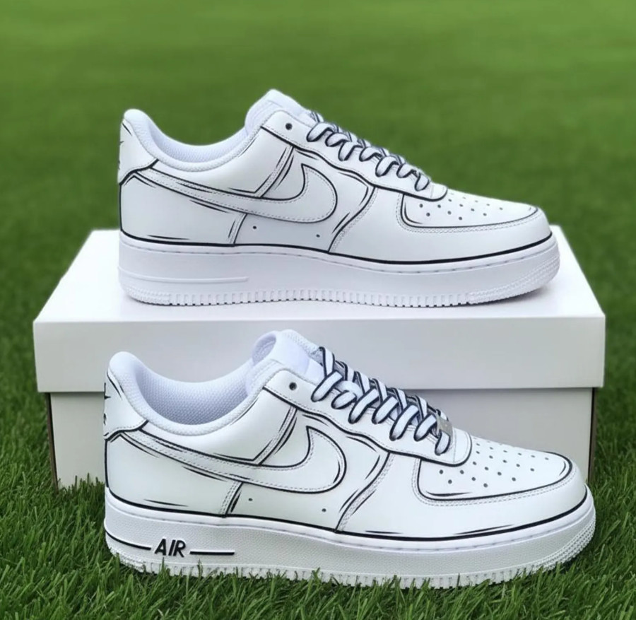 Custom Cartoon Drip Sneakers Black White – Handmade AF1 Style Streetwear Shoes