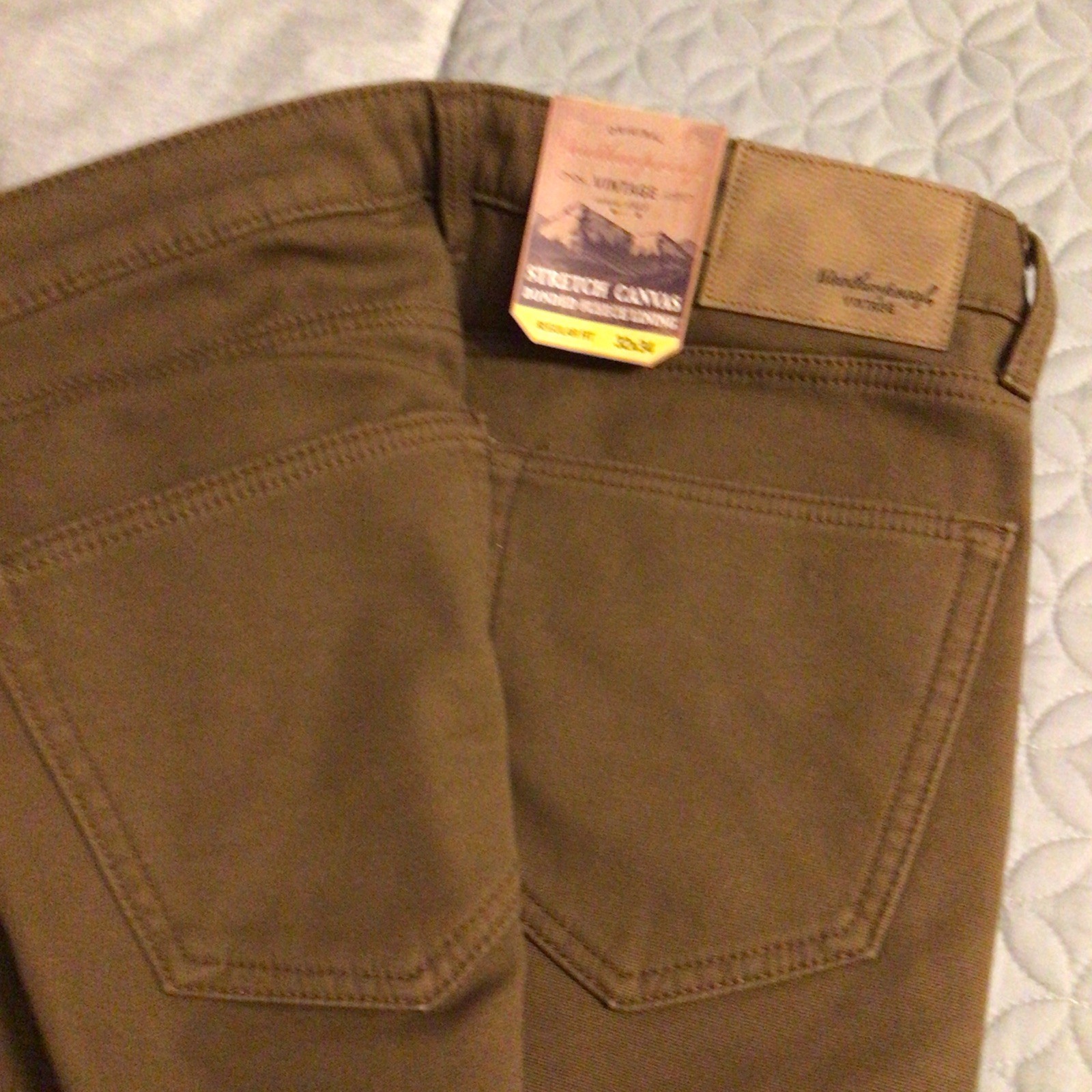 Weatherproof Lined Brown Canvas Stretch Pants Straight Leg Flat Front 32Wx34L
