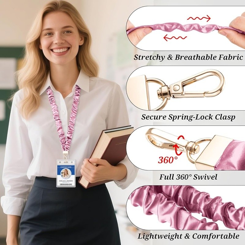 Teacher Scrunchie Lanyard W/ ID Holder Hands-Free Safety Breakaway Clasp 30 Inch