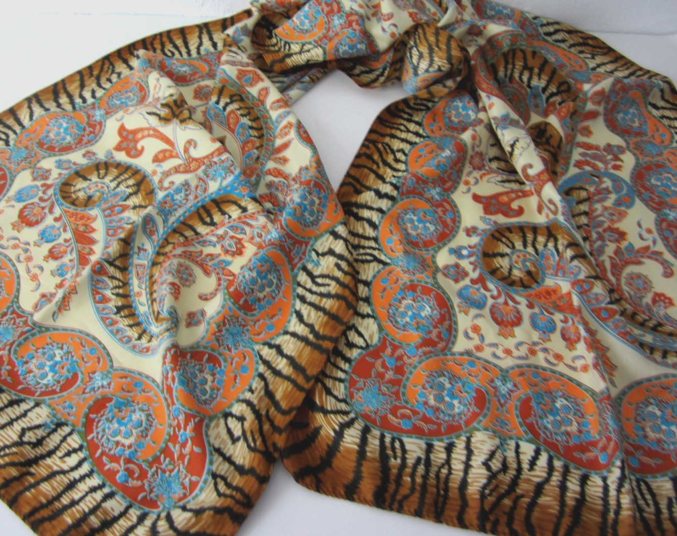 Amanda Blu Women Vintage 90s Scarf Rectangle Multifunctional Animal Paisley
