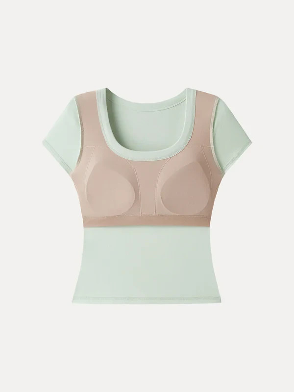 OGL Women’s SkinKiss U-Neck Short Sleeve Everyday Bra Top – No Import Fees