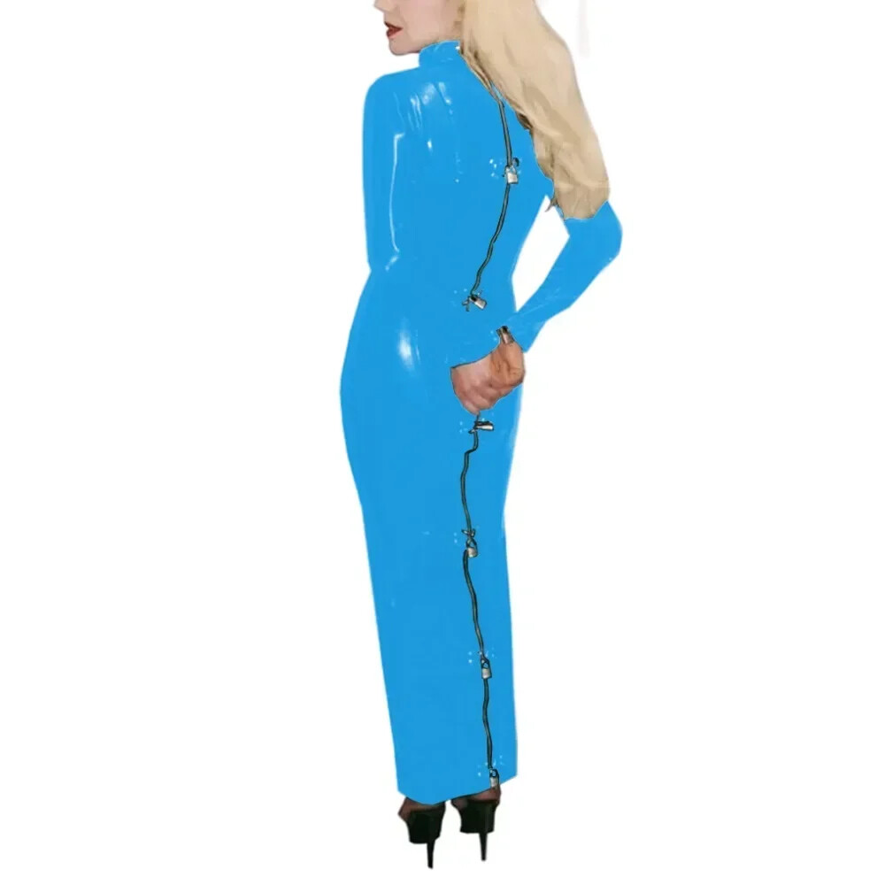 Mens Sissy Crossdresser Patent Leather Lockable Maxi Dress Exotic Hobble Dress