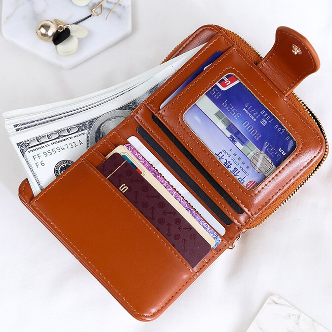 Small Wallet Womens Bifold Leather Mini Purse Short Credit Card Holder with Hasp