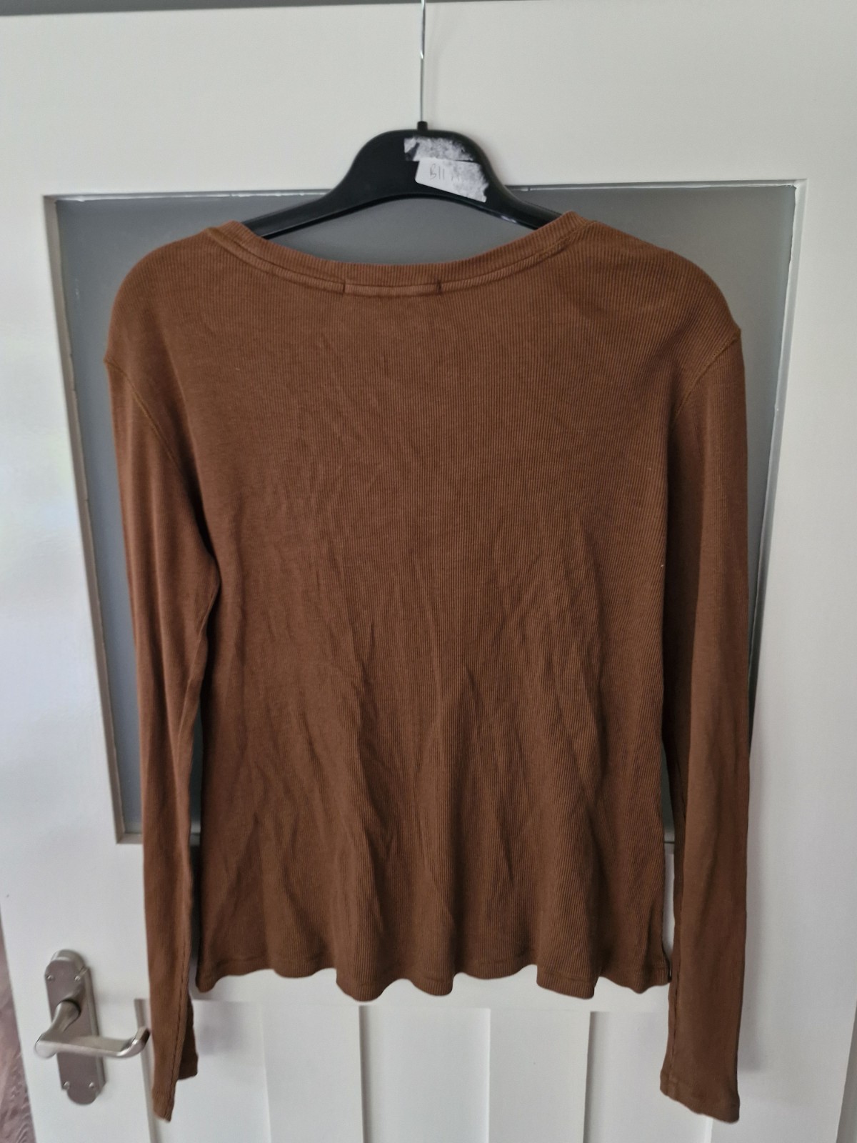 Peruvian Connection 100% Prima Cotton Long Sleeve Ribbed Top Brown Rust Small